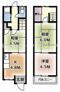 大阪府四條畷市江瀬美町【テラスハウス】の間取り