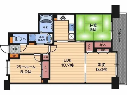ビューネなんば【5階】の間取り