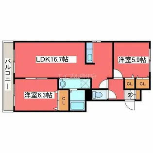 ビュートリー羊ヶ丘【202号室】の間取り