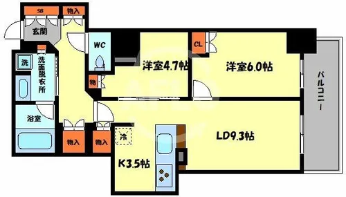 阿波座ライズタワーズフラッグ46 OMPタワー【42階】の間取り