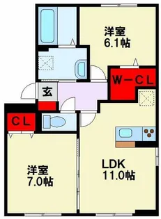 ヒルサイドレジデンス今光【102号室】の間取り