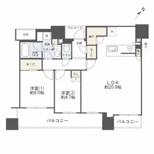 シエリアタワー中之島【19階】の間取り