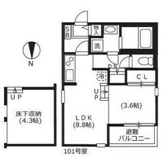 ヒュッゲ【101号室】の間取り