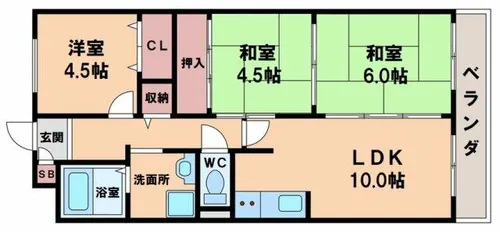 レジデンスウエストアロウ夕陽ケ丘【8階】の間取り