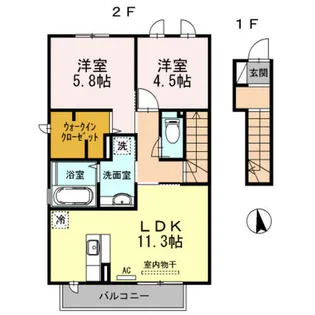 大阪府東大阪市東鴻池町1丁目【アパート】の間取り