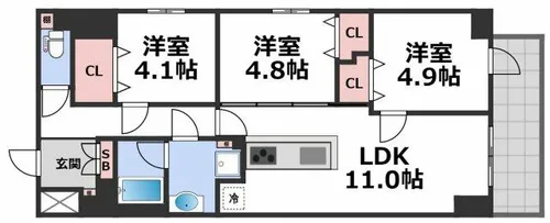 プレサンスNEO新深江リュミエル【4階】の間取り