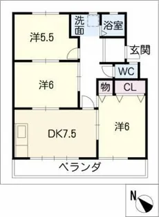 六軒屋農住団地コーポ美園【2階】の間取り