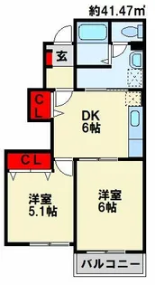ボヌール美夜古泉 A棟【101号室】の間取り
