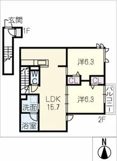 仮)JA賃貸 小牧市常普請【2階】の間取り