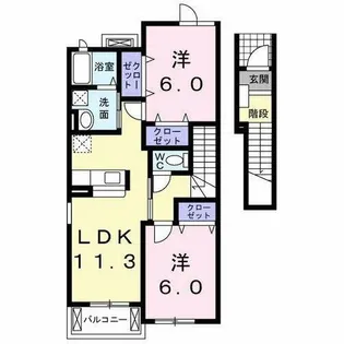 ウッドクリークテラスB【2階】の間取り