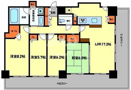 カスタリアタワー長堀橋【25階】の間取り