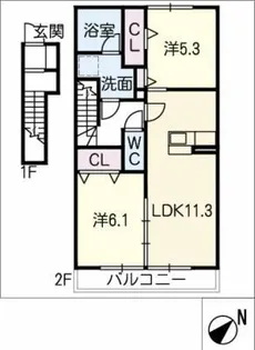 ファミール清水山【2階】の間取り