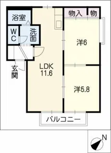 パレスリバーD棟【2階】の間取り