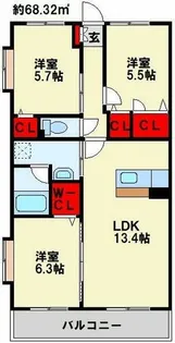CLAIR ひびきの一番館【3階】の間取り