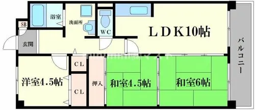 レジデンスウエストアロウ夕陽ヶ丘【3階】の間取り