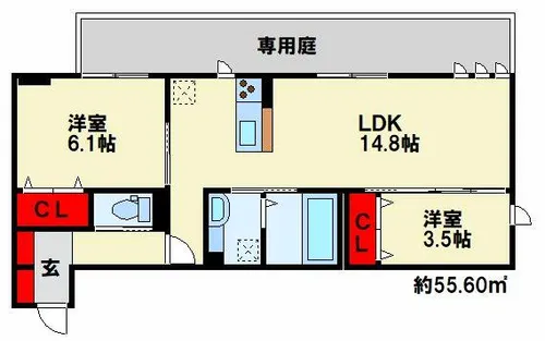 フース ヒュッゲ行橋 A棟【103号室】の間取り