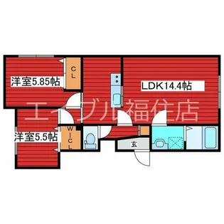 サリーヴィラ月寒東【401号室】の間取り