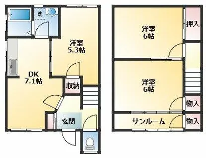 大阪府堺市東区北野田【テラスハウス】の間取り