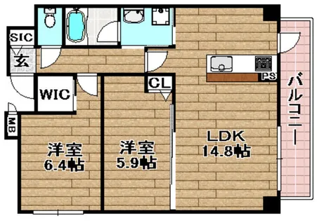 カスカータ高槻【302号室】の間取り