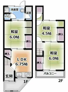 大阪府門真市野里町【テラスハウス】の間取り