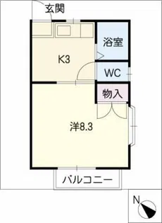 シングル鍵田B棟【2階】の間取り