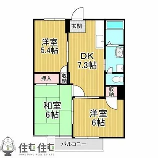 サンメゾンB棟【202号室】の間取り