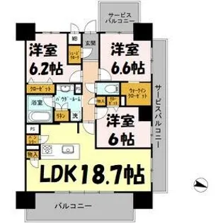 ロイヤルパークスERささしま【12階】の間取り
