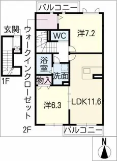 グレイシャス歌里【2階】の間取り