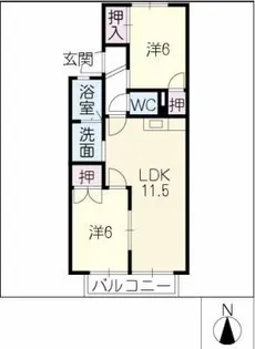 サンハイツますづかB【1階】の間取り
