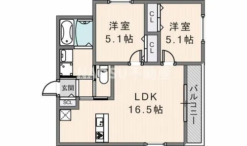 LIB HIRAOKA【201号室】の間取り