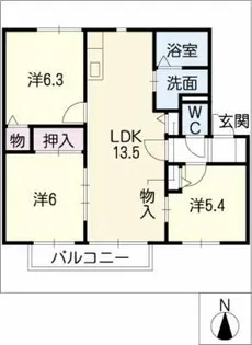 ニッケノーブルハイツ新居屋 B【1階】の間取り