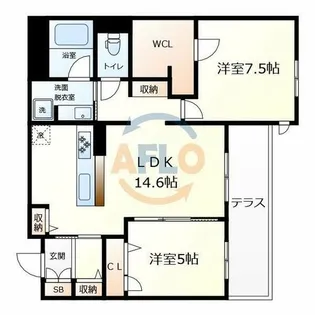 フレシア天王寺【3階】の間取り