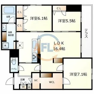 フレシア天王寺【3階】の間取り