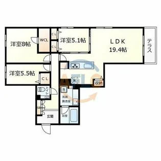 フレシア天王寺【1階】の間取り