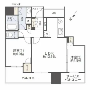 シエリアタワー中之島【15階】の間取り