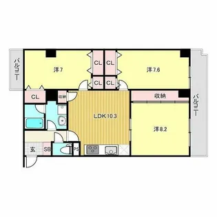 HACHIBUSE鳴尾【4階】の間取り