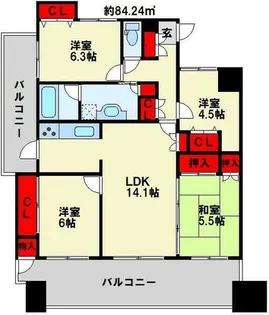 サンパーククレストサージュ戸畑Bコート 1101号室【11階】の間取り
