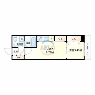 URBAN FLATS江坂【9階】の間取り