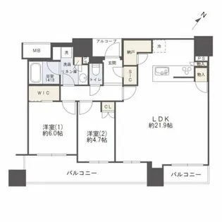 シエリアタワー中之島【39階】の間取り