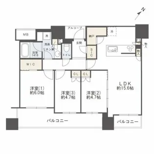 シエリアタワー中之島【10階】の間取り
