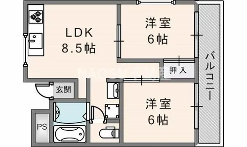 シャンポール東大阪【202号室】の間取り