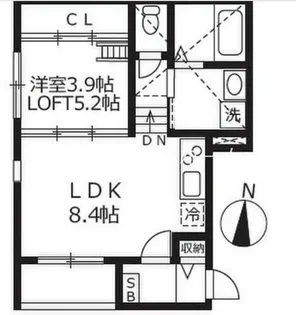 ハーモニーテラス鳴海【2階】の間取り