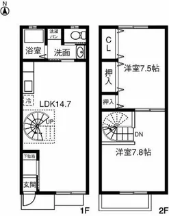 愛知県丹羽郡扶桑町大字高雄字中海道【テラスハウス】の間取り