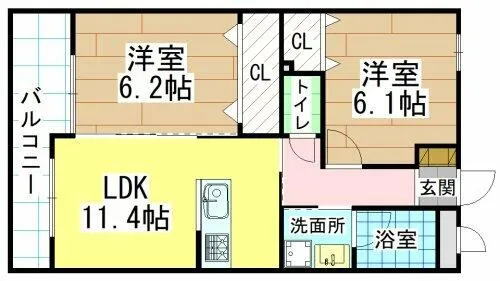 福岡県北九州市若松区浜町1丁目【マンション】の間取り