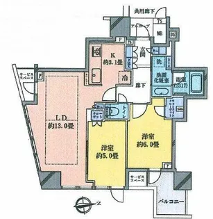 プラウドタワー北浜【13階】の間取り