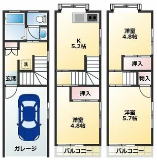 大阪府大阪市平野区喜連5丁目【一戸建】の間取り