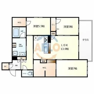 フレシア天王寺【2階】の間取り