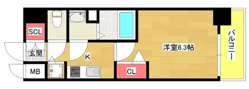 レオンコンフォート阿波座西【6号室】の間取り