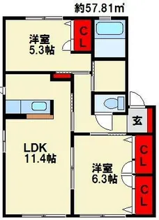 メゾンド サンパティーク B棟【1階】の間取り