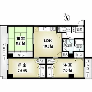 HACHIBUSE鳴尾 402号室【4階】の間取り